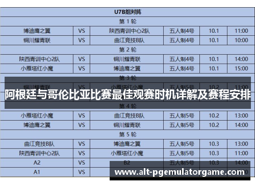 阿根廷与哥伦比亚比赛最佳观赛时机详解及赛程安排