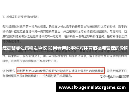 魏震禁赛处罚引发争议 如何看待此事件对体育道德与管理的影响